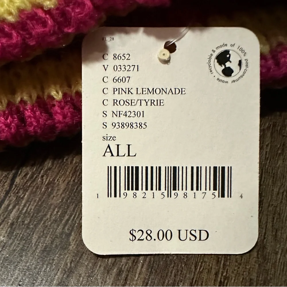 Free People Movement Stripe It Up Cool Down Beanie in Pink Lemonade. NWT